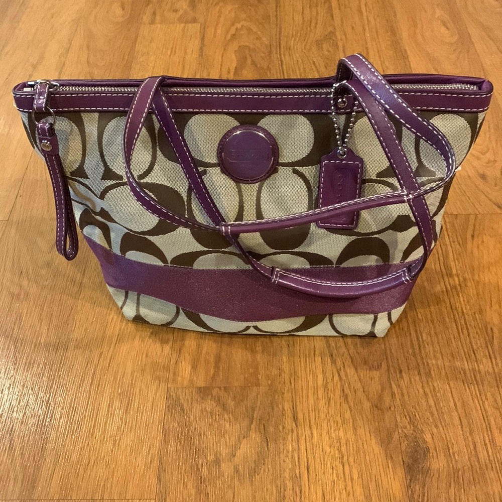 Coach Purple and Brown Tote Bag
